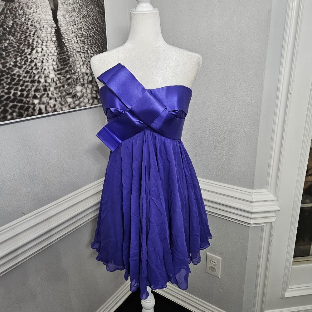 Marchesa Notte silk strapless dress size 6 purple